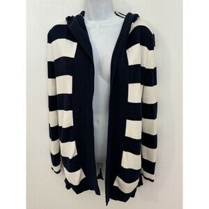 Cha Sor Cardigan Navy Blue Cream Stripe Hooded Size M Excellent French Preppy